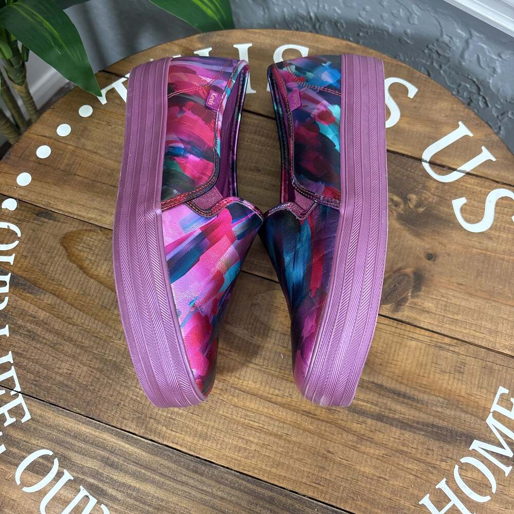 Keds Slip-On Sneakers in Magenta, Teal & Blue Brushstroke Print - Picture 9 of 12